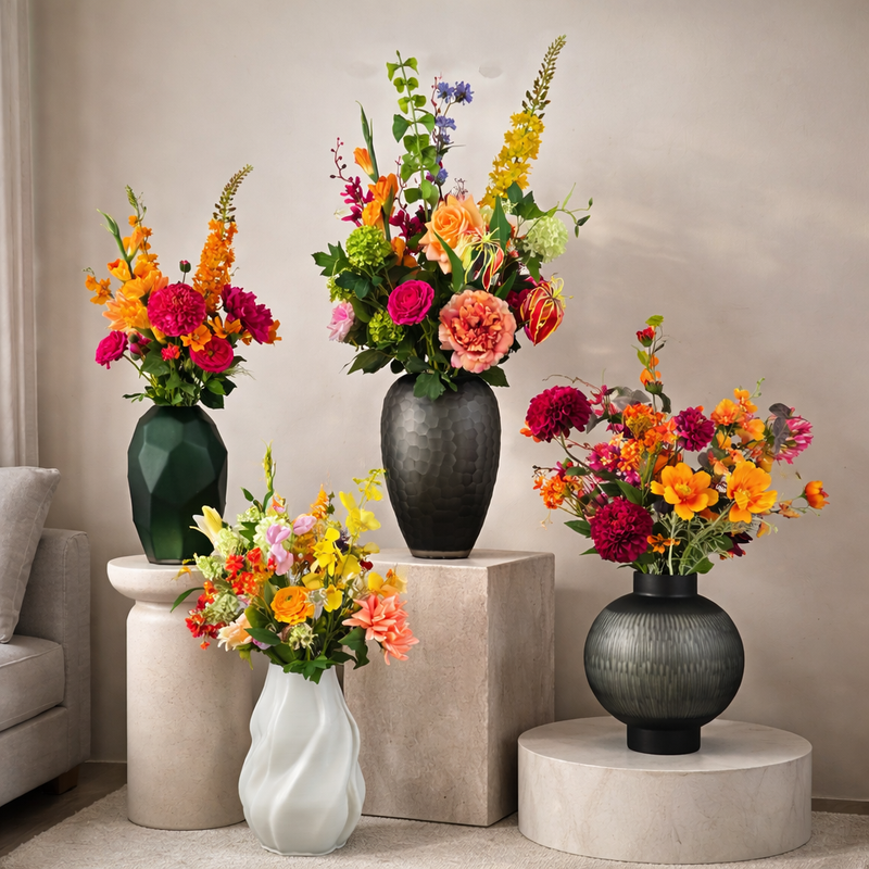 Bunte Seidenblumensträuße