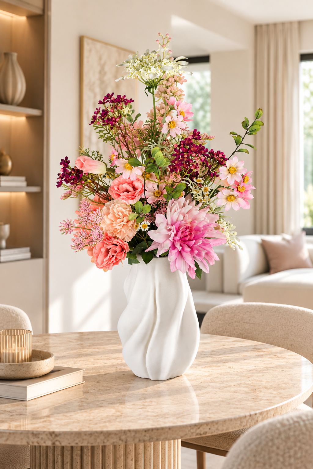 Real Touch  Seidenblumenstrauß Lilly Fleurisant in weisse vase Finn ein echter Blickfang in modernen Wohnräumen