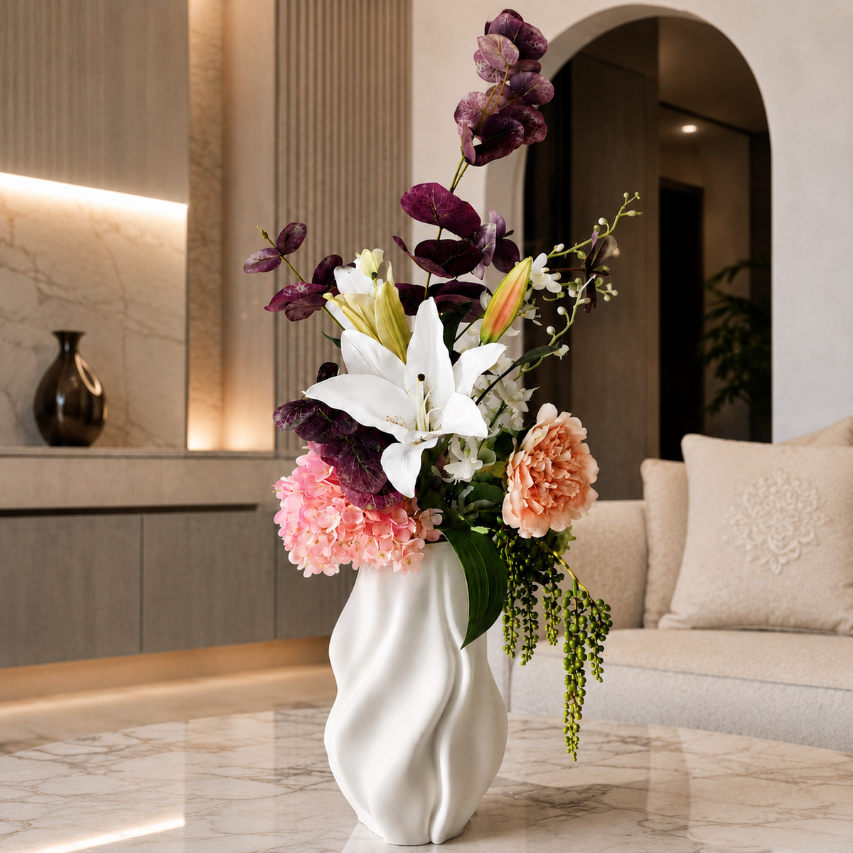 Real_Touch_Seidenblumenstrauss_Elin_Fleurisant im vase Finn