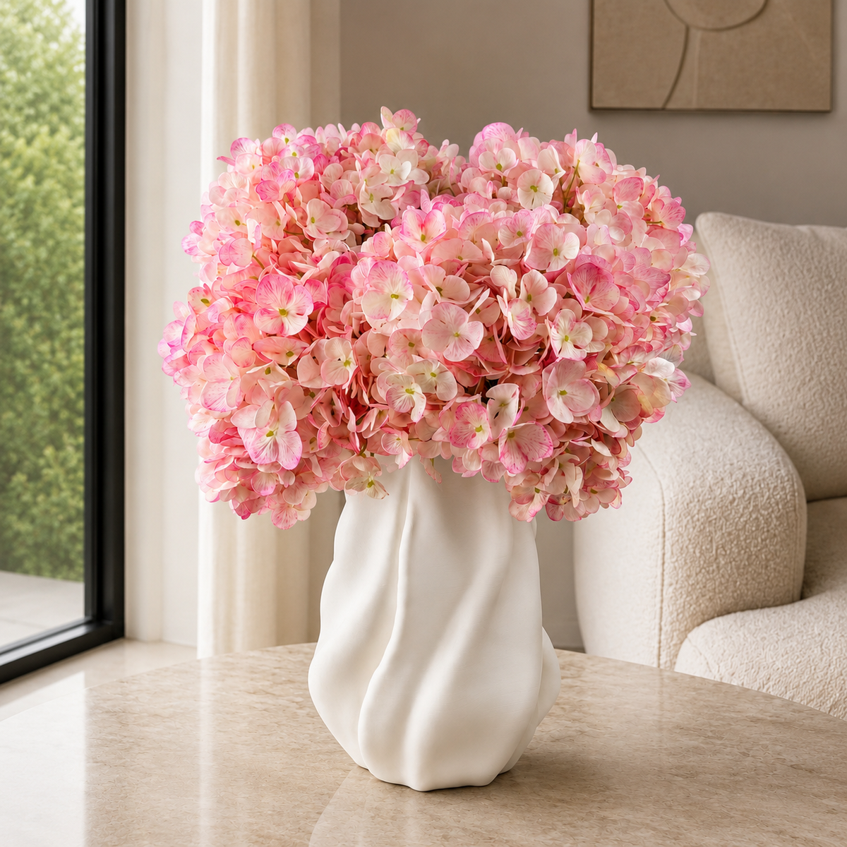 Seidenhortensienstrauss_Hellrosa_Fleurisant im vase rosa