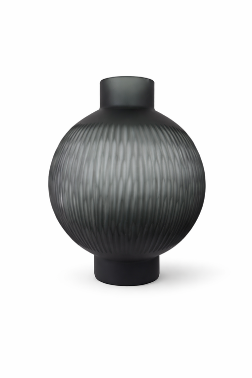 Graue Glasvase Luca mit elegantem rundem Design aus hochwertigem Glas als moderne Wohnraumdekoration