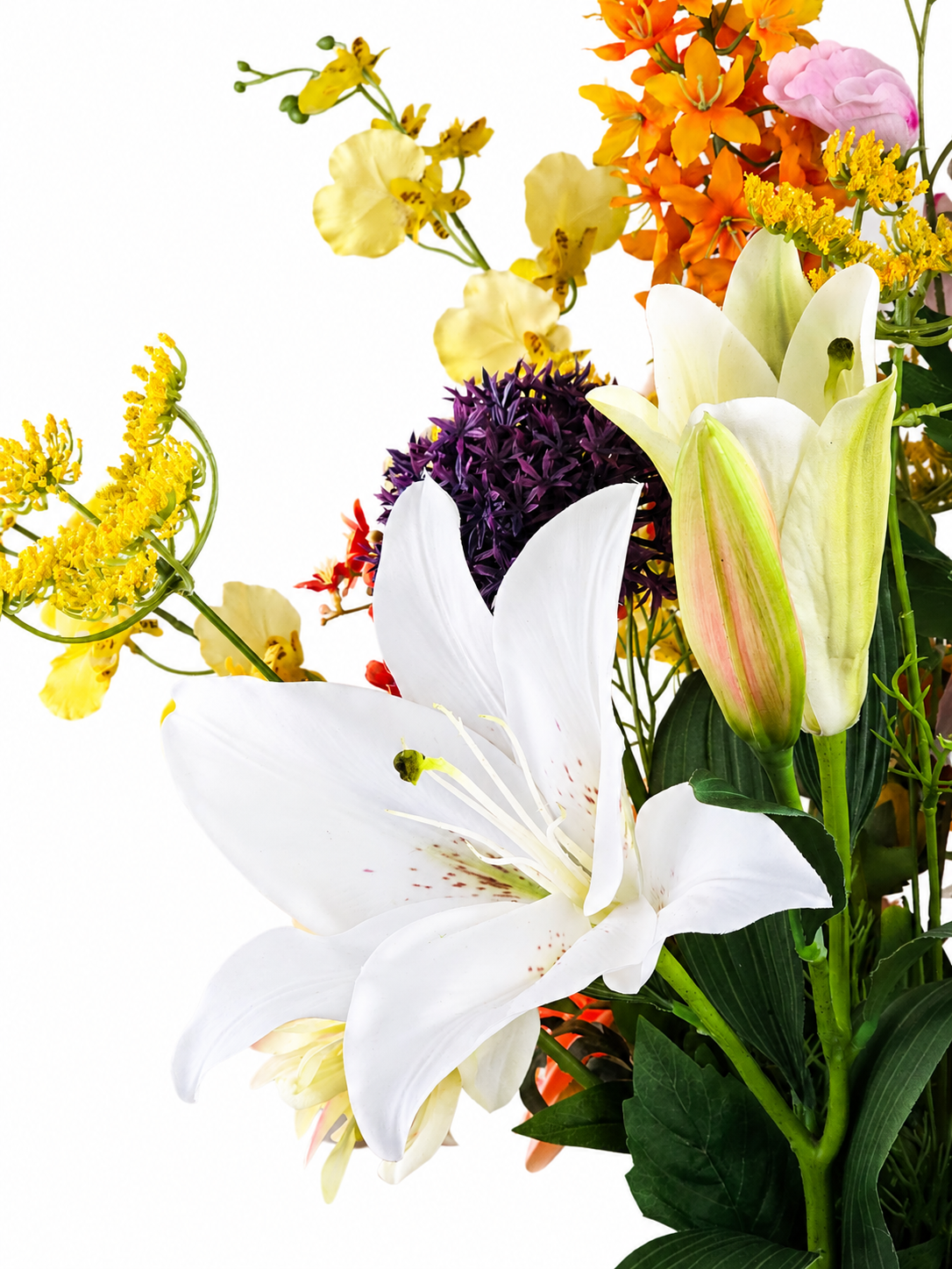 Eleganter Seidenblumenstrauß Emma mit orangefarbenen und gelben Kunstblumen