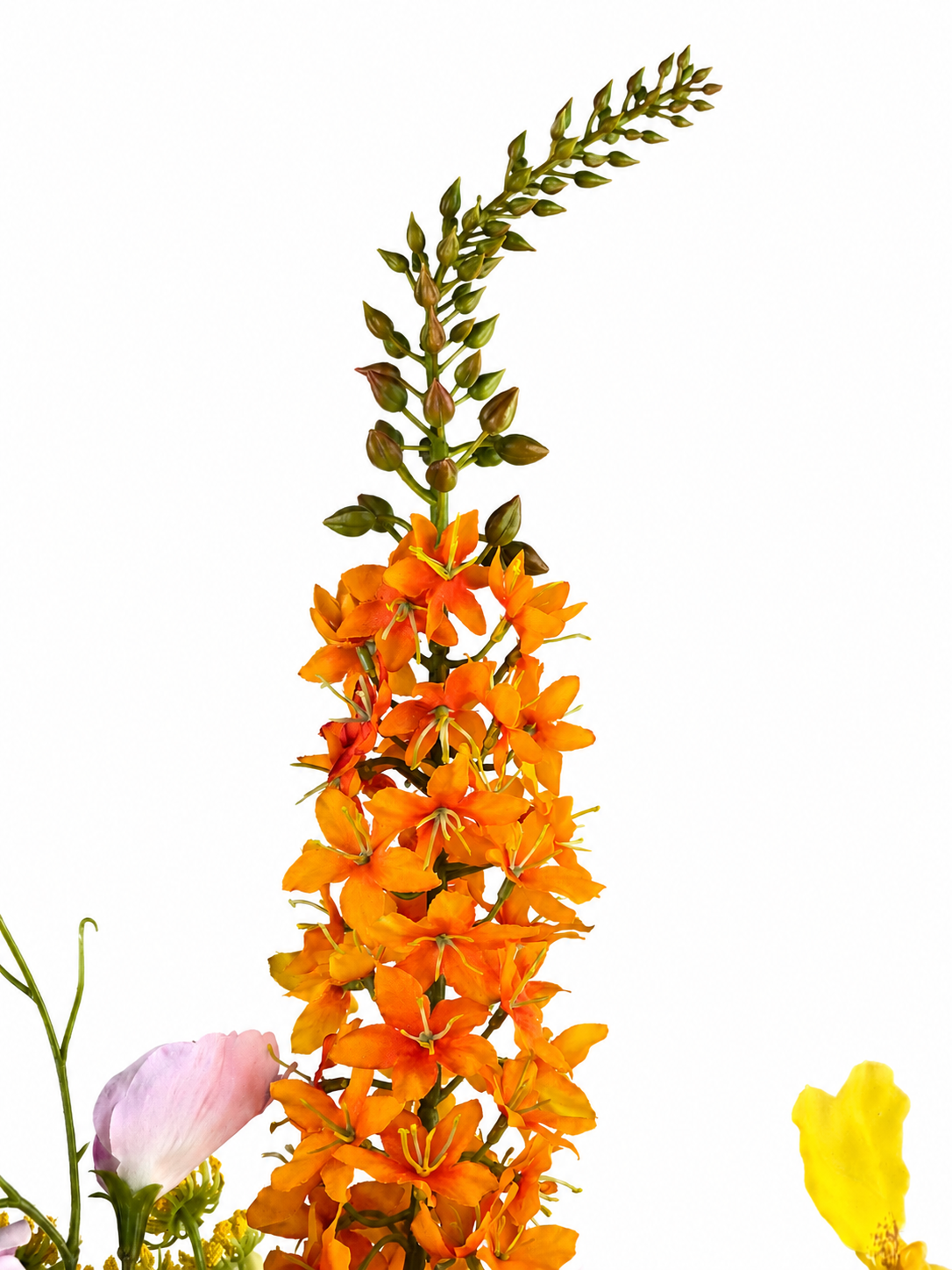 Eleganter Seidenblumenstrauß Emma mit orangefarbenen und gelben Kunstblumen