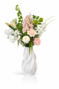 Eleganter Seidenblumenstrauß Hannah mit weißen, rosa und grünen Kunstblumen in weißer Vase