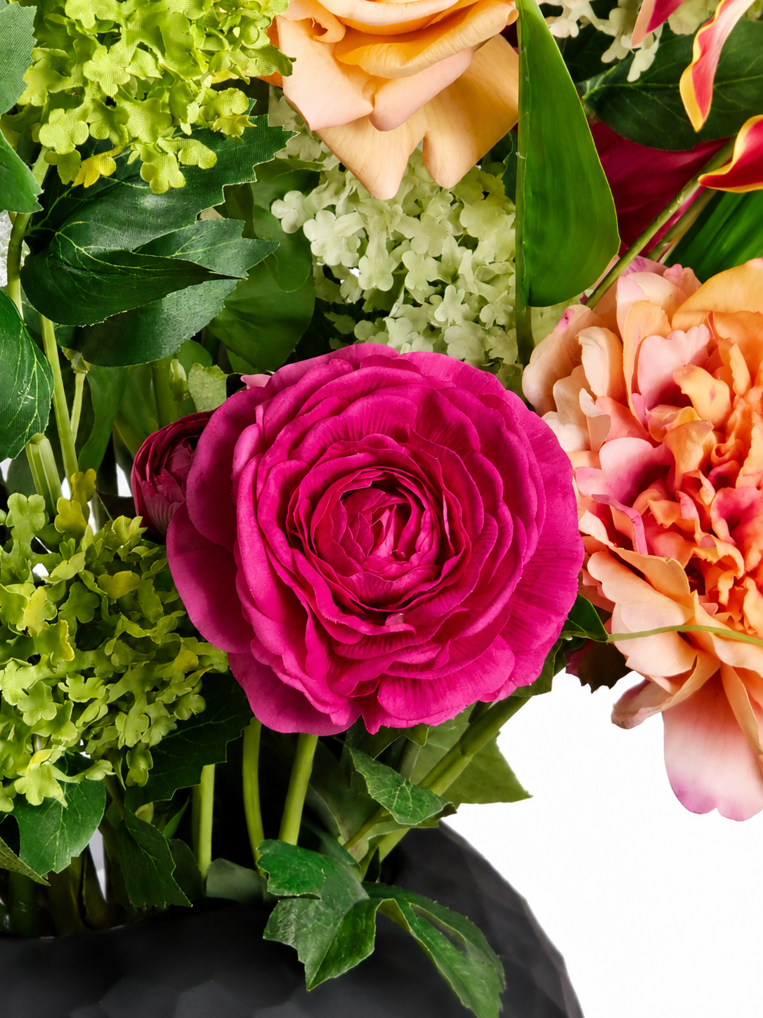 arbenfroher Seidenblumenstrauß Milou mit rosa, orangefarbenen und violetten Kunstblumen 