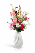 Eleganter Seidenblumenstrauß Nea mit rosa, weißen und pinken Kunstblumen in weißer Vase