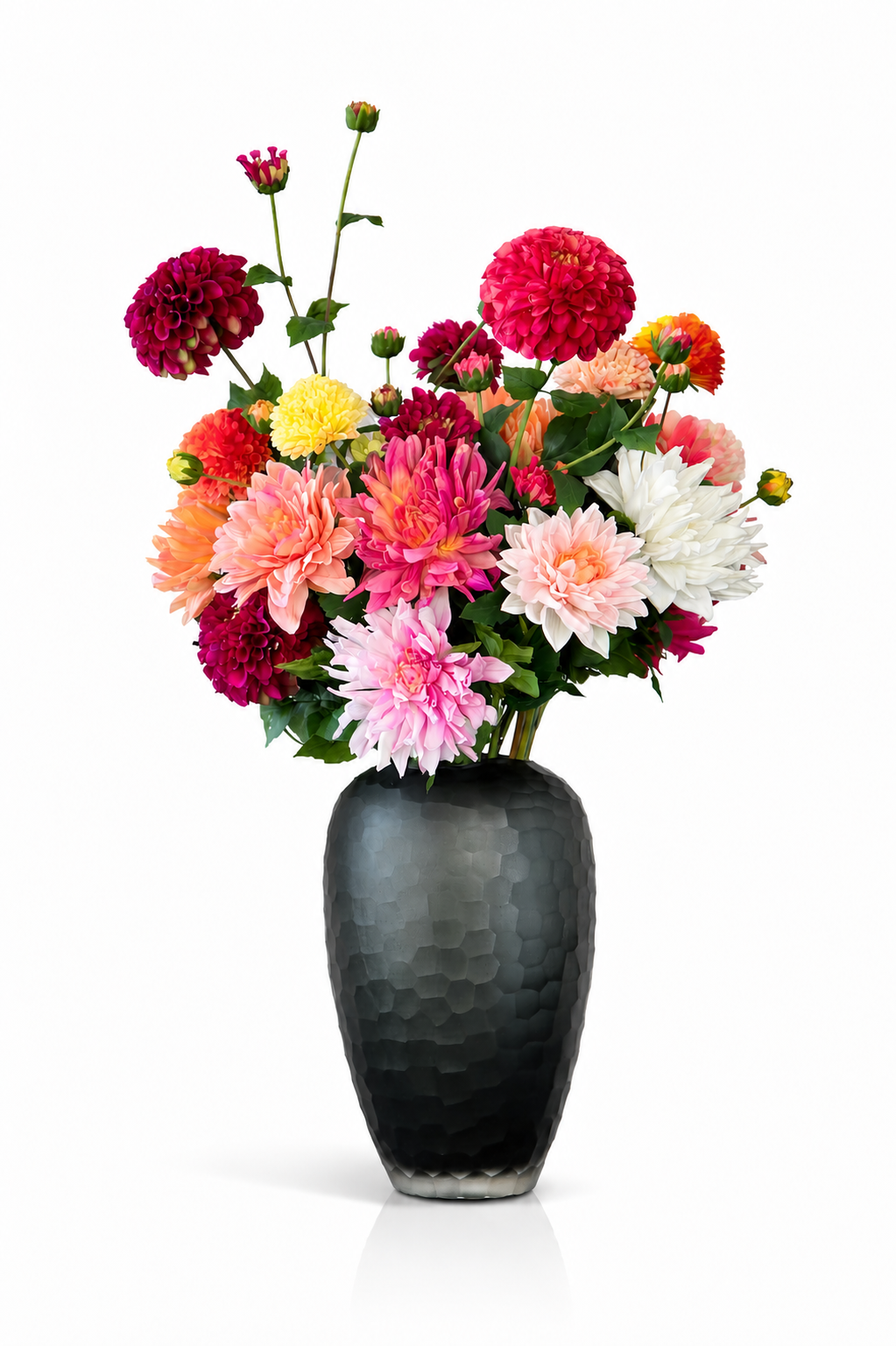 Opulenter Seidendahlienstrauß Dahlia Explosion mit farbenfrohen künstlichen Dahlien in der Vase Levi von Fleurisant